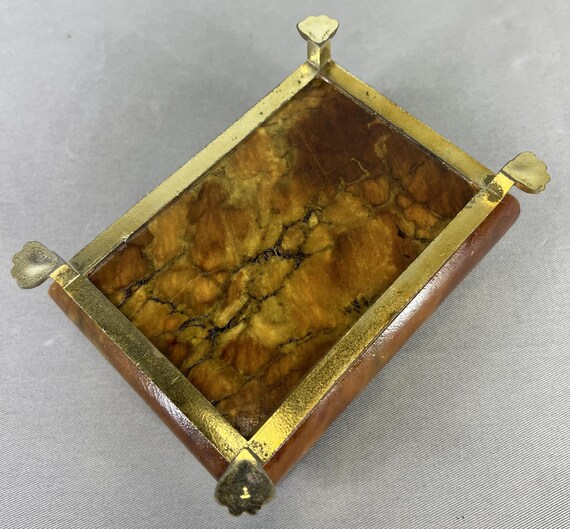 Vintage Italian Alabaster Jewelry Box With Gilded Floral