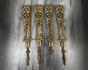Antique French Metal Appliques | 4 Decorative Gilt Ornaments Set | Architectural Salvage Mounts | Vintage Rococo Furniture Trim | Lot 4170