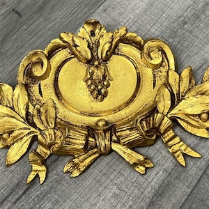 Antique French Metal Pediment | Decorative Gilt Applique | Rococo Wall Ornament Architectural Salvage | Vintage Furniture Trim | Lot 4168