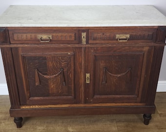 Cabinet Antique French Marble Top Walnut Carved with Drawers Sideboard LOT 6011