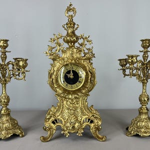 Antique French Gilt Bronze Clock & Candelabra Set – Rococo Style (Lot 3615)