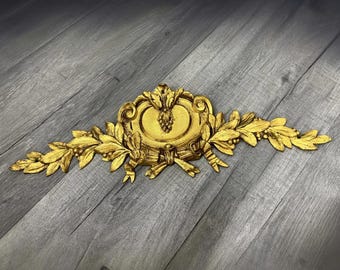 Antique French Metal Pediment | Decorative Gilt Applique | Rococo Wall Ornament Architectural Salvage | Vintage Furniture Trim | Lot 4168