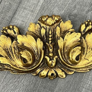 Antique French Metal Pediment | Gilt Decorative Applique | Architectural Salvage Rococo Wall Ornament | Vintage Furniture Trim | Lot 4166