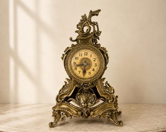 Reloj vintage de estilo francés, de latón, decorativo, con caja ornamentada, lote 4655