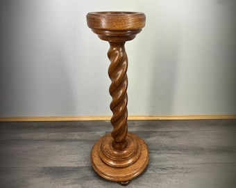 Vintage Oak Plant Stand | Barley Twist Pedestal Table | French Antique Vase Holder | Wooden Display Furniture | Vase Holder Decor LOT 3889