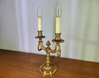 Vintage French Table Lamp | Ornate Gold Brass Candelabra Style | 2 Arm Candle Light | Rococo Gilt Decor Piece | 35cm Tall | Lot 4068