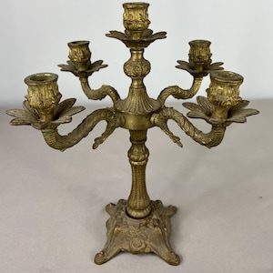 Antique French Brass Candelabra – Ornate 5-Arm Candle Holder (Lot 3604)