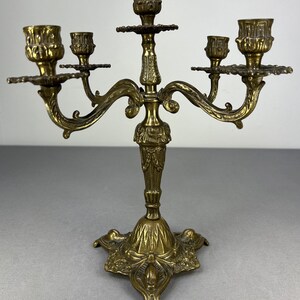 Carved Five Arm French Vintage Brass Candelabra Candleholder Candlestick (LOT 5157)