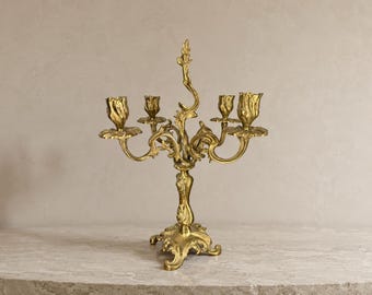 Vintage Brass Candelabra | Ornate Rococo Candle Holder | French Baroque Table Decor | 5 Arm Candle Stand | Floral Design | Lot 4027