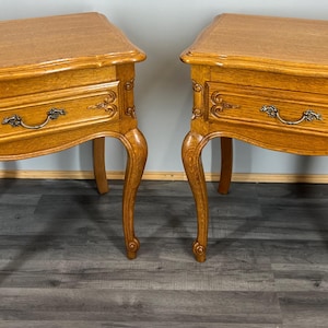 Bedside Tables Pair - French oak Louis XVI Vintage Nightstands Cabinets Lot 3515
