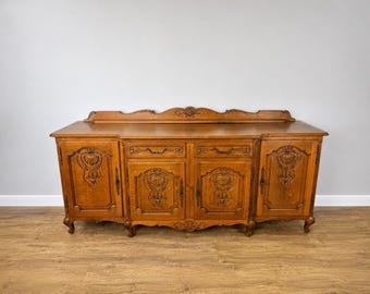 Sideboard Vintage French Louis Style Oak 4 Door Cupboard Carved Cabinet LOT 6361