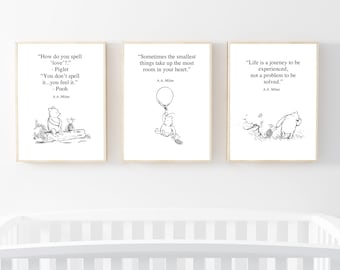 Set of x3 Winnie the Pooh Personalised Name Prints | Winnie the Pooh Nursery | New baby gift | Winnie the Pooh print | Baby Print | Minimal