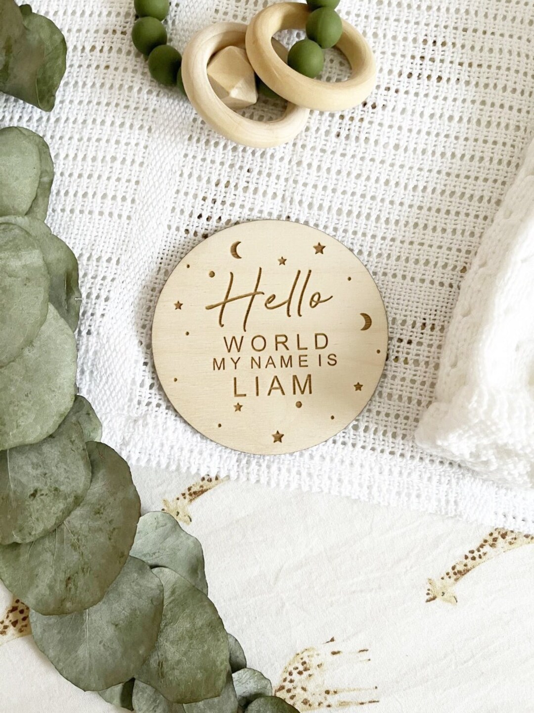 Personalised Baby Arrival Sign Hello World My Name is Sign L Engraved ...
