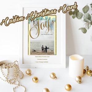 Custom Eucalyptus Christmas Card | Gold trim| Simple Theme