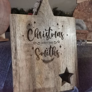 Personalized Hanging Mango Wood Christmas Cheese Board | Cutting Board | Personalised | Chopping | Christmas Sign | Family Name | Holiday