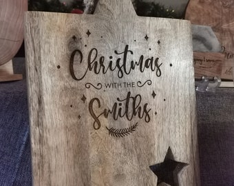 Personalized Hanging Mango Wood Christmas Cheese Board | Cutting Board | Personalised | Chopping | Christmas Sign | Family Name | Holiday