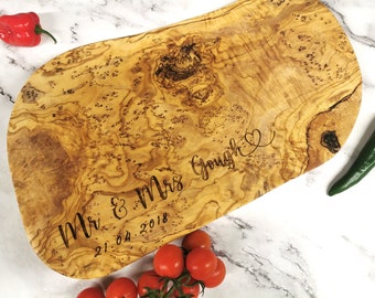 Personalized Olive Wood Cheese Board | Engraved Anniversary Gift