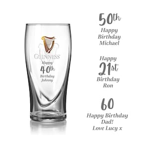 Personalised Engraved Birthday Guinness Glass 18th, 21st, 30th, 40th, 50th, 60th, 70th Birthday Gift Guinness Lover Gift for Him image 1