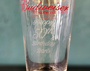 Personalized Engraved Budweiser Beer Glass: Retro Birthday Gift
