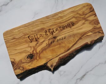 Personalized Olive Wood Cheese Board 30cm | Engraved Presentation Board with Love Heart