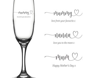 Personalized Engraved Champagne Flute, Mother's Day Gift
