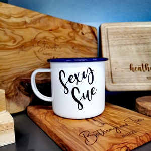 Personalized Engraved Enamel Camping Mug: Double Sided Scene