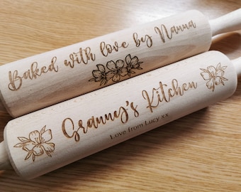 Personalised Engraved Wooden Rolling Pin, Custom Baking Gift for Mum, Housewarming Birthday Anniversary