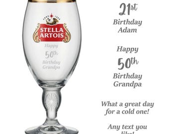 Personalised Engraved Birthday Stella Artois Glass | 18th, 21st, 30th, 40th, 50th, 60th, Birthday Gift | Stella Lover Stella Pint Glass 20oz