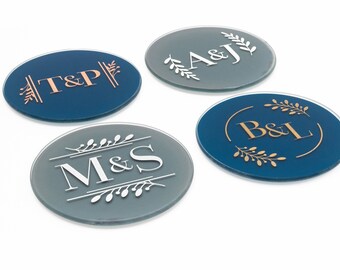 Personalized Initial Glass Coaster | Laser Engraved Anniversary Gift