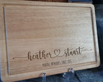 Engraved Wooden Cheese Board: Personalized Couples Gift