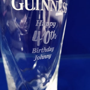Personalised Engraved Birthday Guinness Glass 18th, 21st, 30th, 40th, 50th, 60th, 70th Birthday Gift Guinness Lover Gift for Him image 4