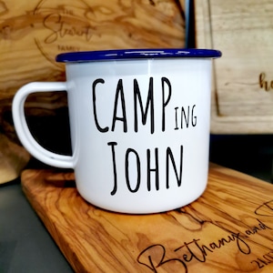 Personalized Engraved Enamel Camping Mug: Double Sided Scene