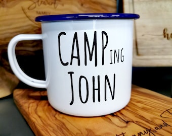 Personalized Engraved Enamel Camping Mug: Double Sided Scene