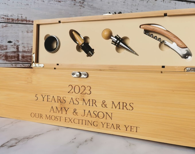 Featured listing image: Personalized Bamboo Wine Gift Box Set with Tools