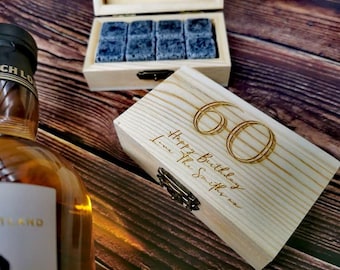 Personalised Engraved Whiskey Stones Set | Wooden Box, Father's Day Gift