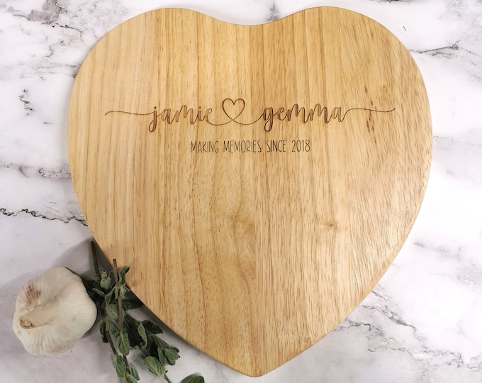 Featured listing image: Engraved Wooden Heart Cheese Board: Personalized Couple Gift