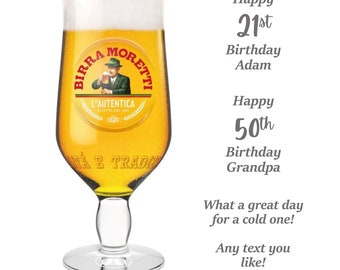 Personalized Engraved Birra Moretti Beer Glass: Birthday Gift