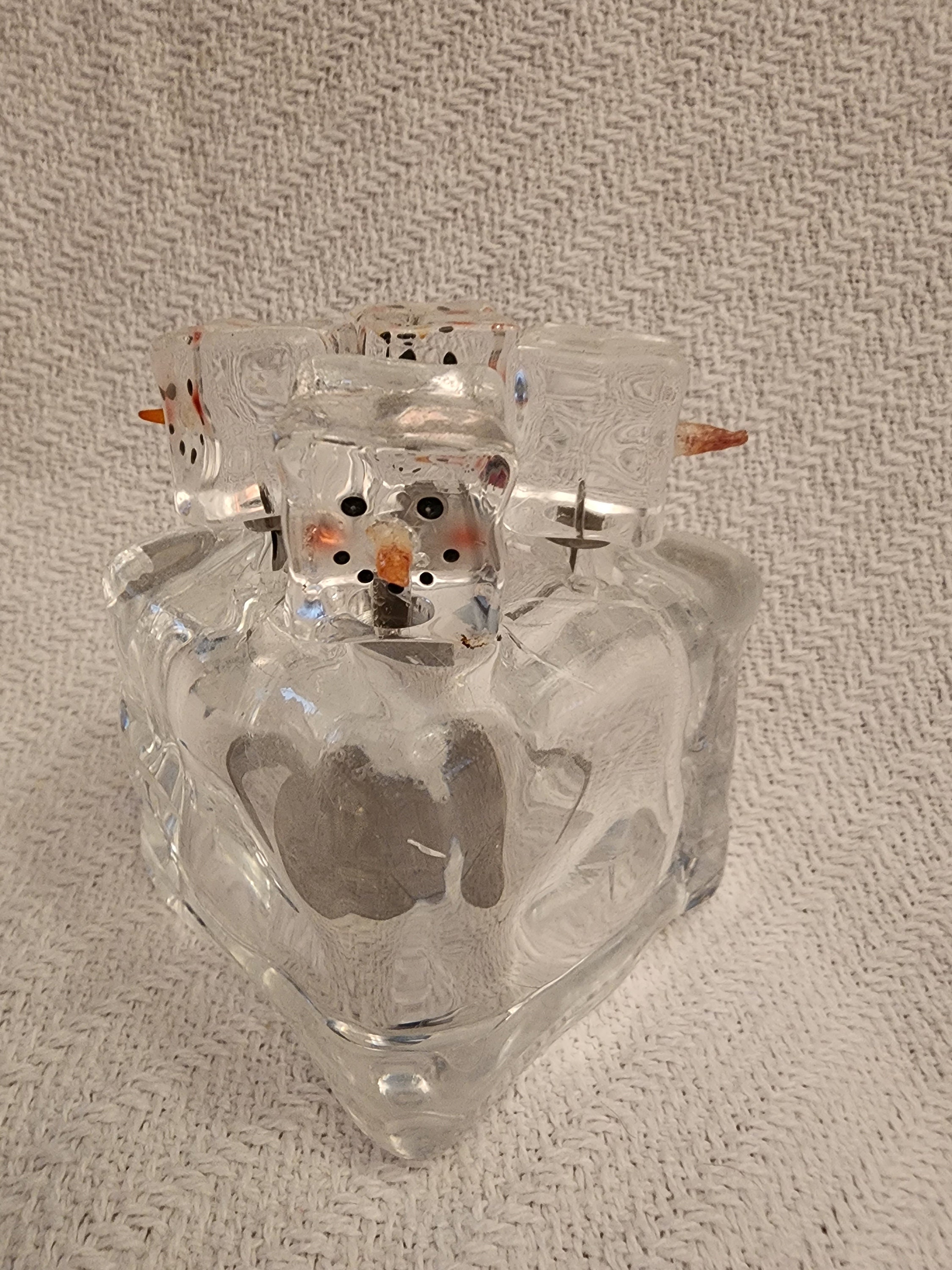 Acrylic FROSTED ICE CUBE SNOWMAN Christmas CARD HOLDER Figurine Picture  Photo