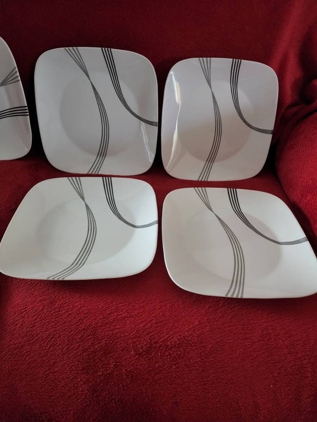 4 Black and White Fine Lines Corelle Vitrelle Square Dinner Etsy