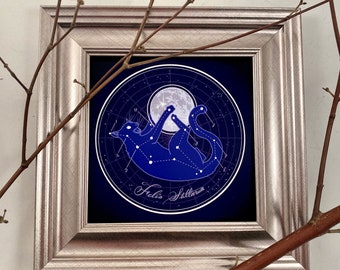 Print - Moon Cat - "Felis Stellarium" - Constellation Cat with Stars