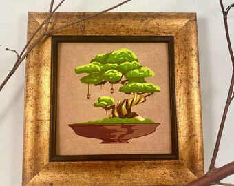 5x5 Print - Framed - Bonsai Tree with Lanterns
