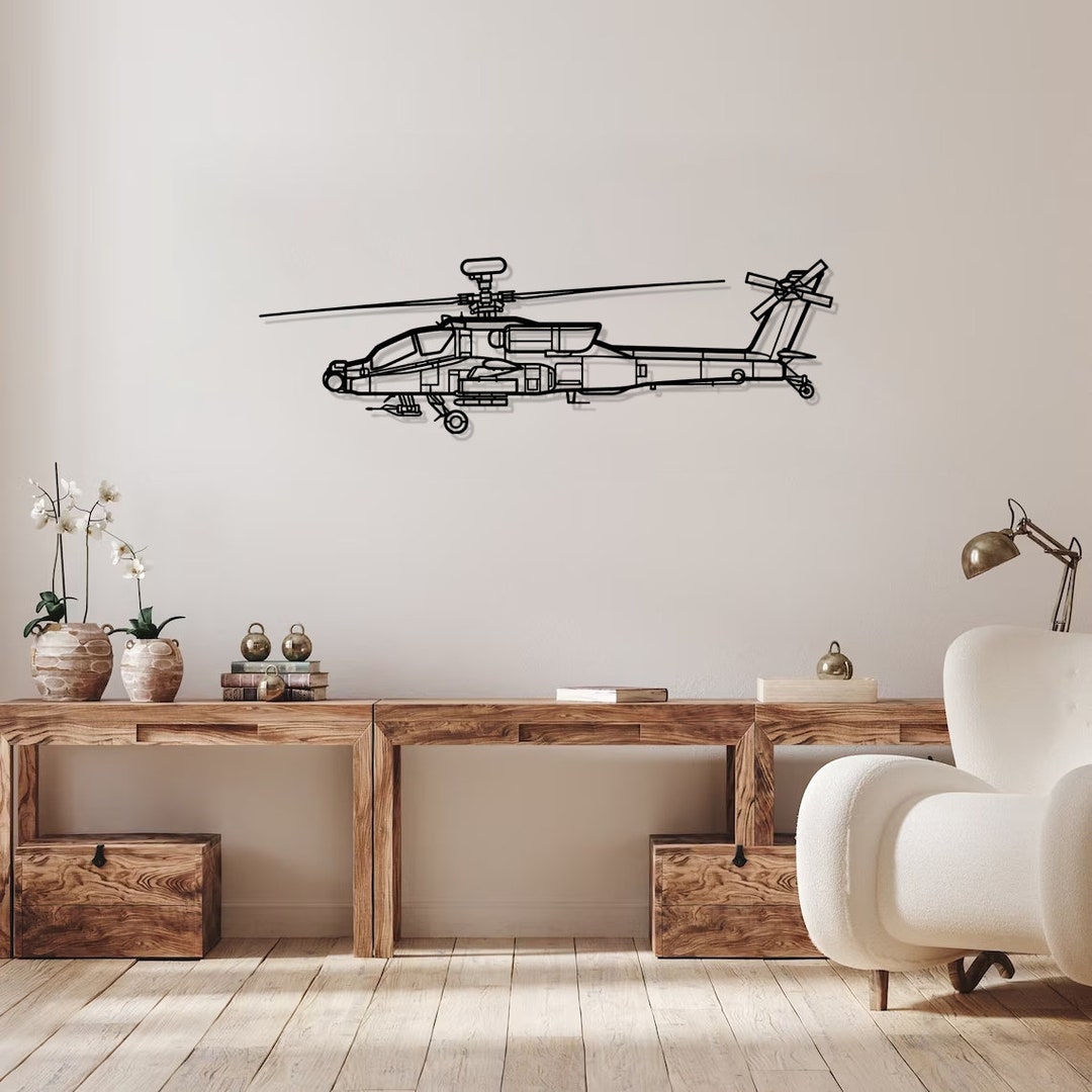 Boeing AH64D Apache Silhouette Metal Wall Art, Helicopter Metal Wall Decor, Helicopter Wall Art