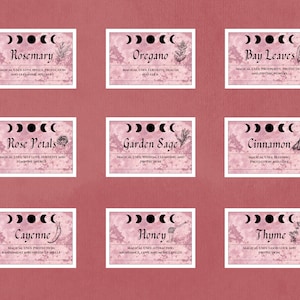 Spice Labels With Magical Properties and Uses For Kitchen, Apothecary and Altar - Vintage Parchment Moon