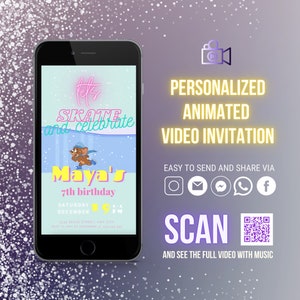 Ice Skate birthday party Digital Video invitation with background music, personalized, instant download winter holidays party invite