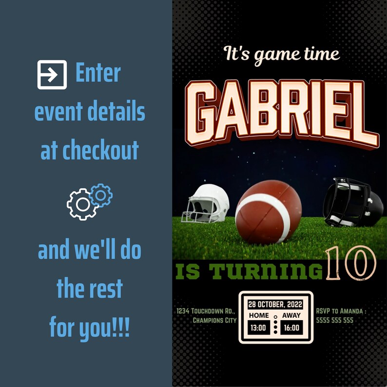 American Football Birthday Party Digital Video Invitation With Etsy