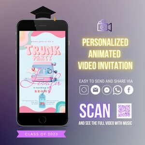 Trunk Party digital video Invitation with background music, College University Going Away Party Invite, off to college party invitation