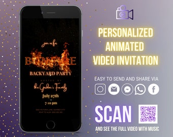 Bonfire backyard Party animated digital video invitation, personalized, instant download magical bonfire birthday party invite