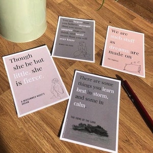 Cartoline letterarie / confezione da 4 cartoline A6 / Shakespeare / A. A. Milne / Willa Cather / cartoline riciclate / cartoline citazioni ispiratrici