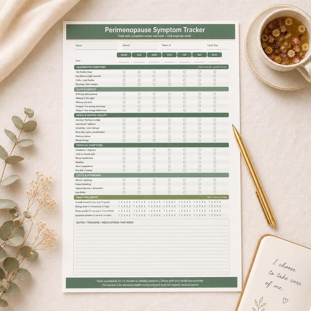 Perimenopause Symptom Tracker Printable PDF, Menopause Log, Hormone ...