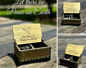 Let There be Peace on Earth Music Box | Wind-up and Hand-crank Version | Custom Engraving | Compartment for Small Keepsakes